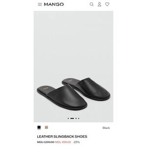 Mango Women Black Leather Slingback Shoes Slip On Mules Size 37 EUR